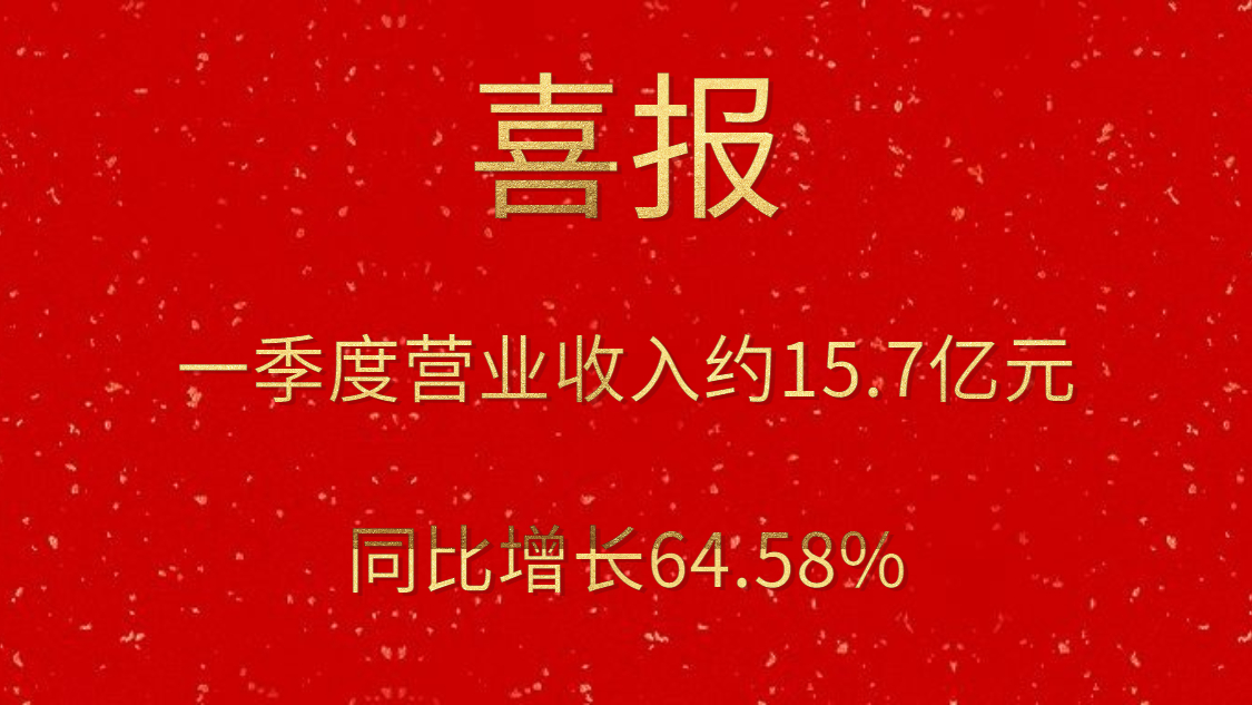 公司一季度实现营业收入约15.7亿元，，，，，同比增添64.58%